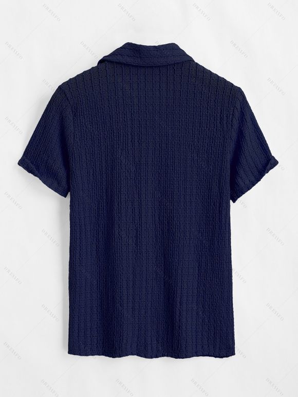 Chemise décontractée pour homme, en maille texturée, couleur unie, à boutons - Bleu profond 2XL
