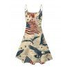 Independence Day Dress Vintage American Flag Bald Eagle Print Spaghetti Strap Patriotic Dress - café lumière XXL | US 14