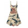 Independence Day Dress Vintage American Flag Bald Eagle Print Spaghetti Strap Patriotic Dress - café lumière XXXXL | US 18