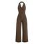 Casual Wide Leg Jumpsuit Solid Color Draped Neck Ruched Open Back Jumpsuit - marron foncé S | US 4