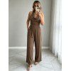 Casual Wide Leg Jumpsuit Solid Color Draped Neck Ruched Open Back Jumpsuit - marron foncé XL | US 10