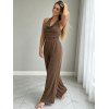 Casual Wide Leg Jumpsuit Solid Color Draped Neck Ruched Open Back Jumpsuit - marron foncé XL | US 10