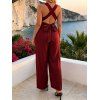 Solid Color Straight Leg Jumpsuit O Ring High Waist Jumpsuit - Rouge Vineux S | US 4