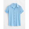 Men's Casual Shirt Textured Knitted Solid Color Button Up Shirt - Bleu clair S