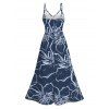 Hawaii Vacation Dress Outline Sketch Hibiscus Floral Print Lace Hollow Out Slit Dress - Bleu profond S | US 4
