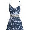 Hawaii Vacation Dress Outline Sketch Hibiscus Floral Print Lace Hollow Out Slit Dress - Bleu profond XXXL | US 16