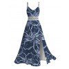 Hawaii Vacation Dress Outline Sketch Hibiscus Floral Print Lace Hollow Out Slit Dress - Bleu profond XXXXXL | US 20