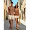 Bohemian Couple Outfit Zig Zag Ethnic Print Bowknot Layered Dress and Striped Print Shirt Set - Orange S | US 4