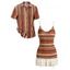 Bohemian Couple Outfit Zig Zag Ethnic Print Bowknot Layered Dress and Striped Print Shirt Set - Orange S | US 4
