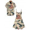 Independence Day Couple Outfit Vintage American Flag Bald Eagle Print Spaghetti Strap Dress and Shirt Patriotic Set - café lumière S | US 4