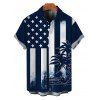 Independence Day Couple Outfit Colorblock American Flag Star Stripe Palm Tree Print Spaghetti Strap Dress and Shirt Patriotic Set - Bleu de Minuit S | US 4