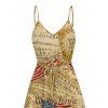 Independence Day Couple Outfit Vintage Constitution Document American Flag Print Tied Spaghetti Strap Dress and Shirt Patriotic Set - Bronze S | US 4