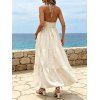 Vacation Couple Outfit Solid Color Sequined Open Back Halter Maxi Dress and Leaf Patten Shirt Set - Beige S | US 4