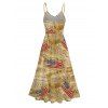 Independence Day Dress Vintage Constitution Document American Flag Print Tied Spaghetti Strap Patriotic Dress - Bronze XXL | US 14
