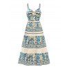 Bohemian Vacation Dress Floral Leaf Ethnic Print Bowknot Tiered Boho Dress - Bleu clair XL | US 10