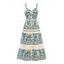 Bohemian Vacation Dress Floral Leaf Ethnic Print Bowknot Tiered Boho Dress - Bleu clair XL | US 10
