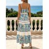 Bohemian Vacation Dress Floral Leaf Ethnic Print Bowknot Tiered Boho Dress - Bleu clair XL | US 10