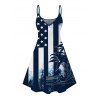 Independence Day Dress Colorblock American Flag Star Stripe Palm Tree Print Spaghetti Strap Patriotic Dress - Bleu de Minuit XXXXXL | US 20