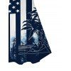 Independence Day Dress Colorblock American Flag Star Stripe Palm Tree Print Spaghetti Strap Patriotic Dress - Bleu de Minuit XXXXXL | US 20