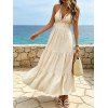 Vacation Dress Solid Color Sequined Open Back Halter Maxi Dress - Beige XL | US 10