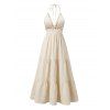Vacation Dress Solid Color Sequined Open Back Halter Maxi Dress - Beige XL | US 10