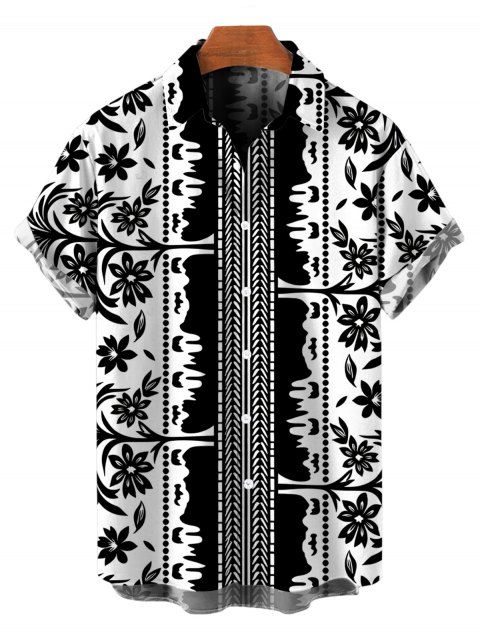 Chemise bohème pour homme, style vacances, imprimé floral ethnique à feuilles, boutonnée, style bohème