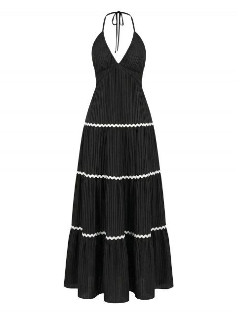 Robe de vacances colorblock à col V, dos nu et imprimé zigzag, style gâteau à étages