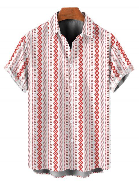 Chemise de vacances bohème pour homme, imprimé géométrique ethnique à rayures, boutonnée