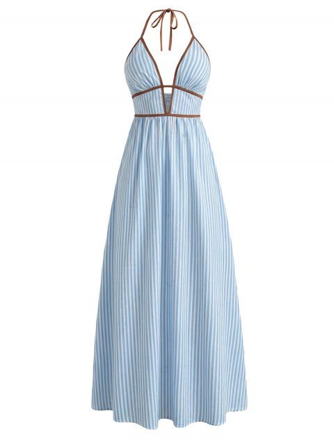 Robe de plage maxi dos nu à imprimé rayé colorblock et découpes