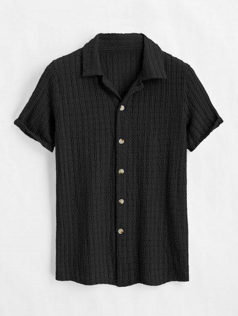 Men's Casual Shirt Textured Knitted Solid Color Button Up Shirt