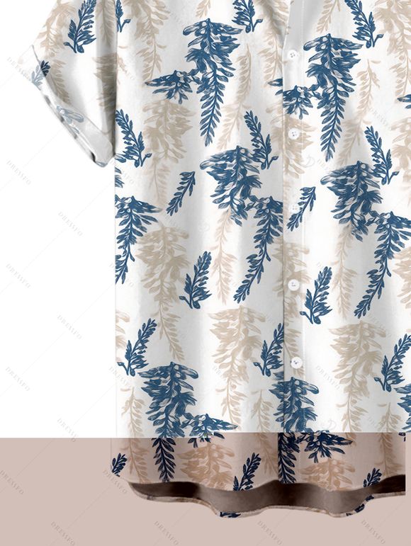 Men's Vacation Shirt for Beach Bicolor Botanical Print Button Up Shirt - Blanc 5XL