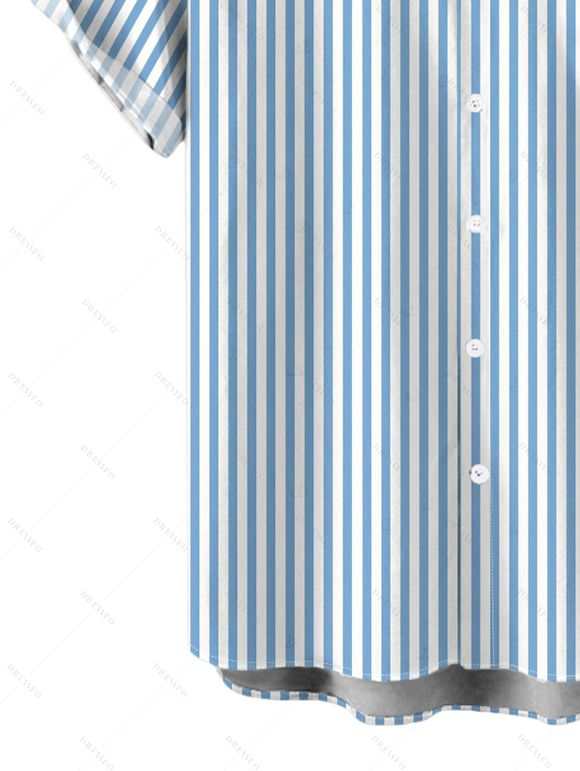 Men's Beach Vacation Shirt Bicolor Striped Print Button Up Shirt - Bleu clair 5XL