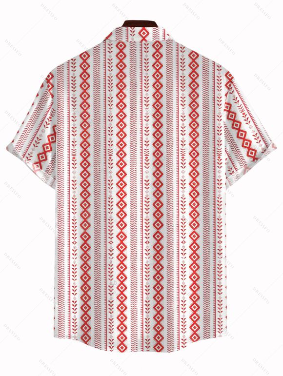 Men's Bohemian Vacation Shirt Geometric Ethnic Striped Print Button Up Shirt - Blanc 5XL