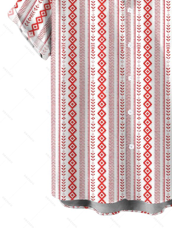 Men's Bohemian Vacation Shirt Geometric Ethnic Striped Print Button Up Shirt - Blanc 5XL