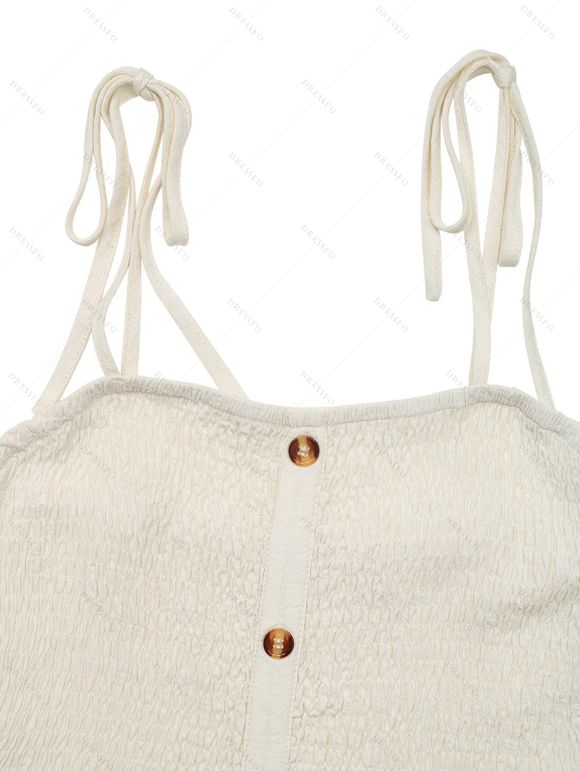 Robe de vacances pour la plage, couleur unie, smocks, faux boutons, épaules nouées, coupe trapèze - Beige XL | US 10