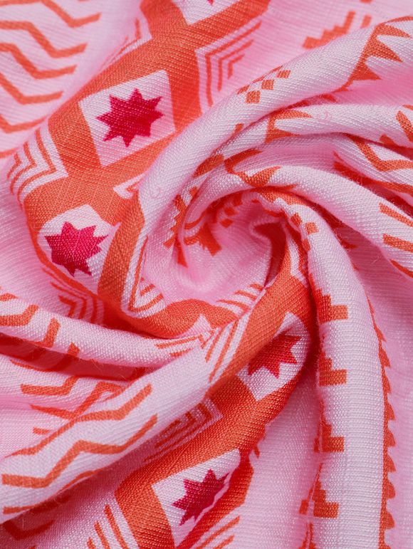 Bohemian Vacation Halter Dress for Beach Geometric Print Tassel Slit Dress - Rose clair L | US 8