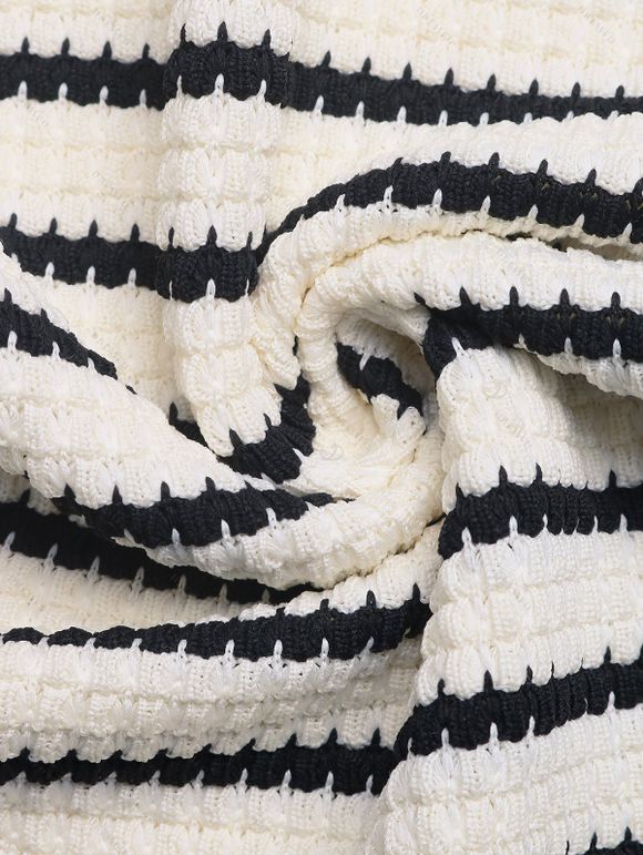 Robe moulante vintage à rayures monochromes, découpe torsadée, bretelles spaghetti fendues - Blanc L | US 8