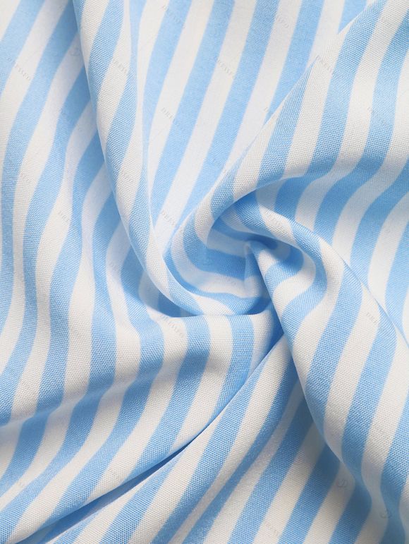 Beach Vacation Couple Outfit Colorblock Striped Print Cut Out Maxi Halter Dress and Shirt Set - Bleu clair S | US 4