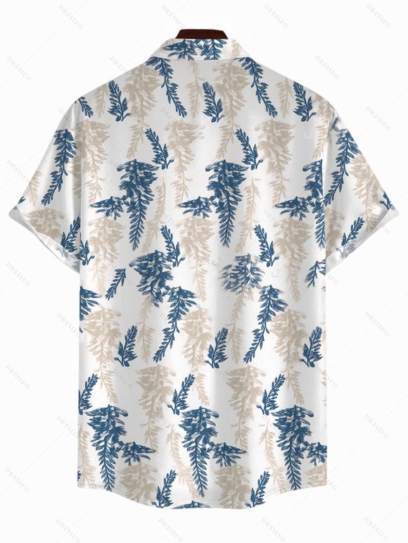 Vacation Couple Outfit for Beach Botanical Print Smocked Flare Sleeve Dress and Shirt Set - Blanc S | US 4