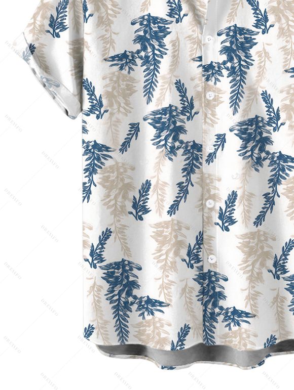 Vacation Couple Outfit for Beach Botanical Print Smocked Flare Sleeve Dress and Shirt Set - Blanc S | US 4