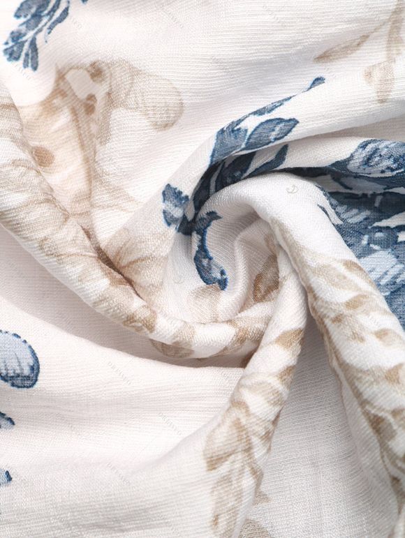 Vacation Couple Outfit for Beach Botanical Print Smocked Flare Sleeve Dress and Shirt Set - Blanc S | US 4