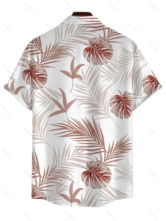 Vacation Couple Outfit Solid Color Smocked Off the Shoulder Dress and Tropical Botanical Leaf Print Shirt Set - marron foncé S | US 4