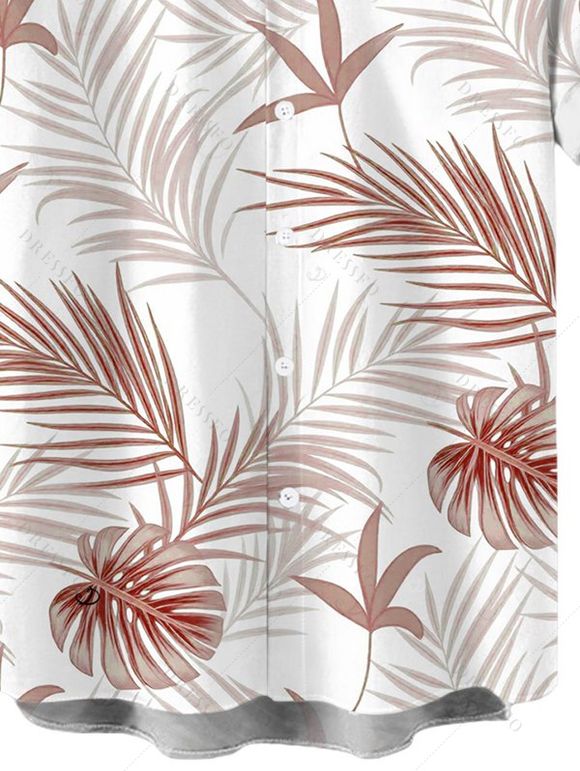 Vacation Couple Outfit Solid Color Smocked Off the Shoulder Dress and Tropical Botanical Leaf Print Shirt Set - marron foncé S | US 4