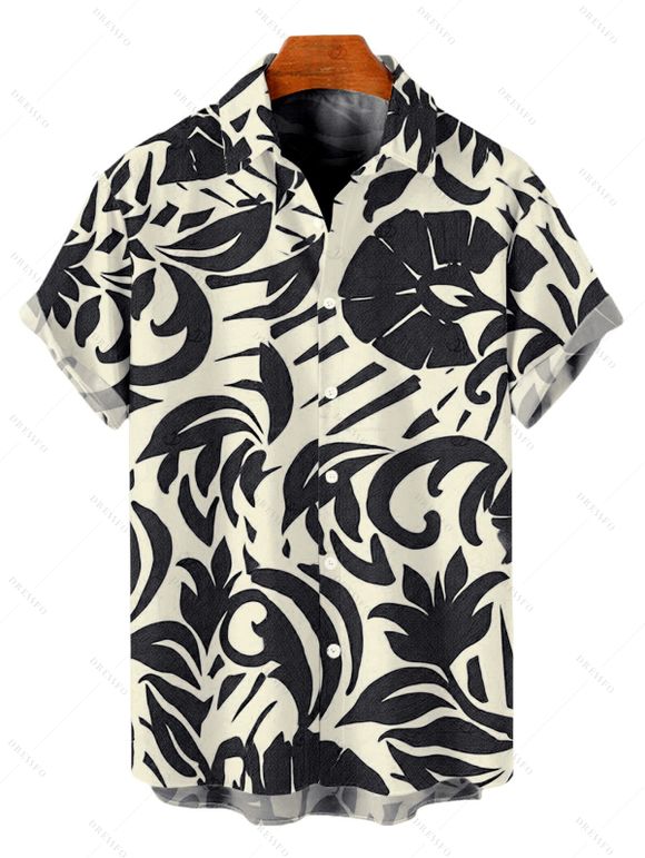 Vacation Couple Outfit Striped Print Twisted Cut Out Slit Bodycon Dress and Leaf Print Shirt Set - Beige S | US 4