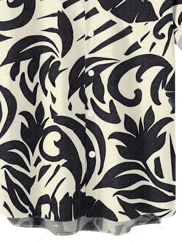 Vacation Couple Outfit Striped Print Twisted Cut Out Slit Bodycon Dress and Leaf Print Shirt Set - Beige S | US 4