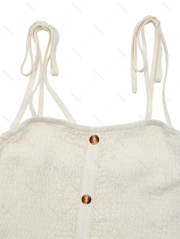 Vacation Couple Outfit for Beach Solid Color Smocked Tied Shoulder Dress and Leaf Print Shirt Set - Beige S | US 4