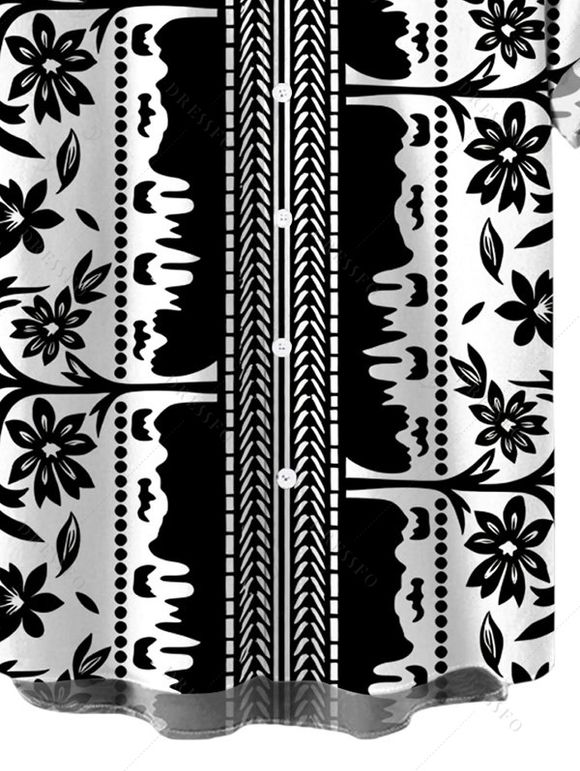 Men's Bohemian Vacation Shirt Floral Leaf Ethnic Print Button Up Boho Shirt - Noir XXXXXL | US 20
