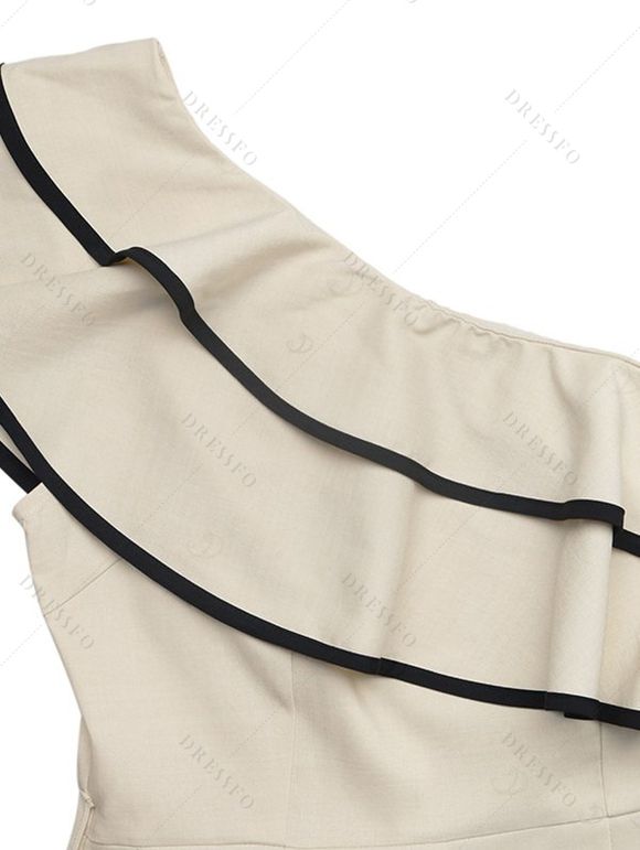 Vacation Wide Leg Jumpsuit Layered Flounce Skew Neck Belt Jumpsuit - café lumière XL | US 12