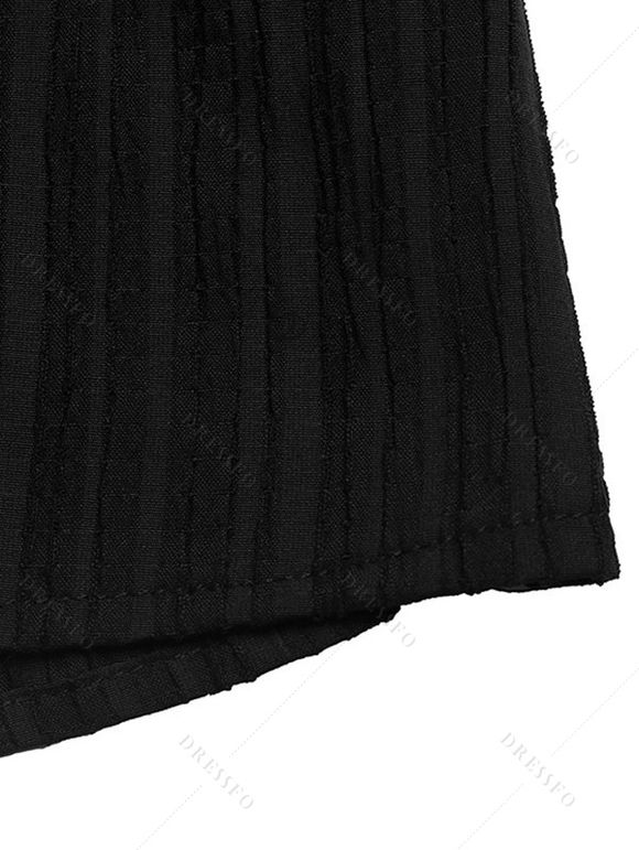 Vintage Vacation Couple Outfit Colorblock Zig Zag Halter Tiered Cake Dress and Abstract Flower Leaf Print Shirt Set - Noir S | US 4