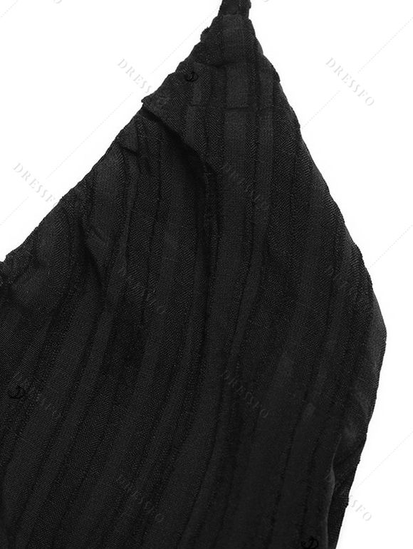 Vacation Colorblock Dress V Neck Zig Zag Halter Open Back Tiered Cake Dress - Noir XL | US 12